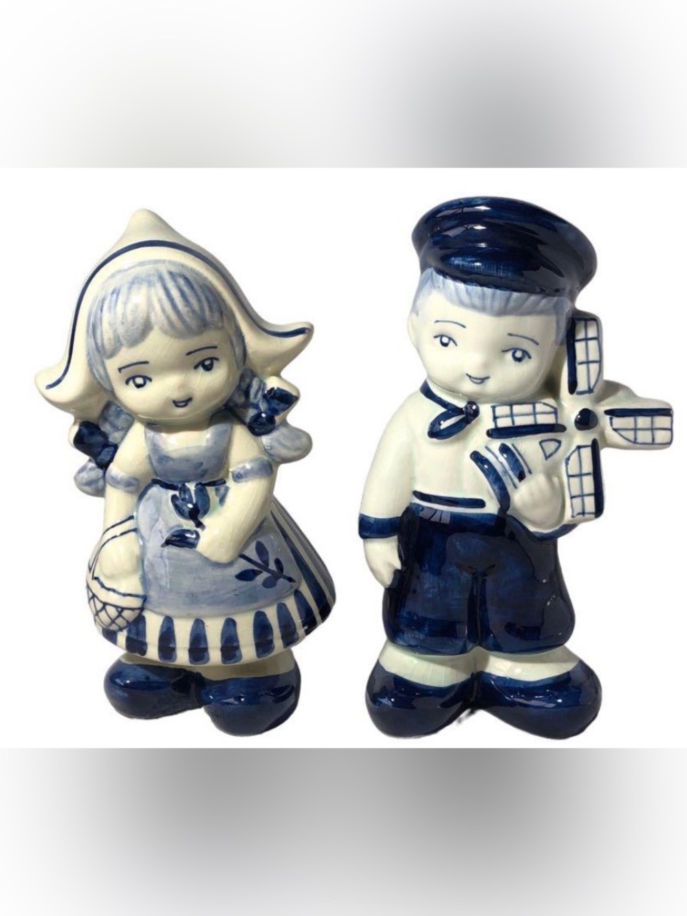 Dutch Delftware Boy and Girl Figurine Set